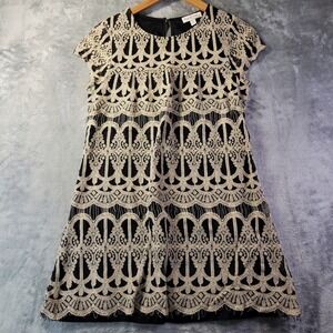 Xtraordinary‎ Black Cream Lace Overlay Cap Sleeve Shift Dress Fairy Grunge S